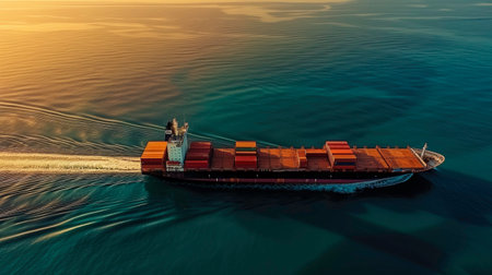 Aerial view from drone, Container ship or cargo shipping business logistic import and export freight transportation by container ship in the open sea, freight ship boat,の素材