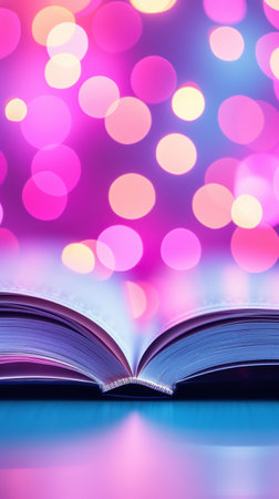 Opened hard cover book pages with toned color background, close-up. High quality photoの素材