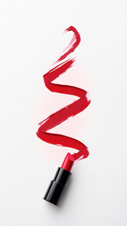 A lipstick is on a white background with the words Merry Christmas written in pinkの素材