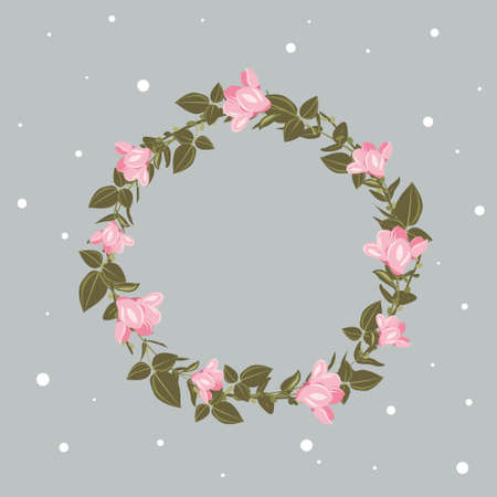 Spring background with beautiful floral wreath. Vector minimalistic illustration for wedding design, template, banners. Flyers, invitation, posters, brochure, discount voucher.のイラスト素材