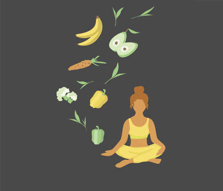 Concept of yoga lifestile, proper nutrition, healthy lifestyleのイラスト素材