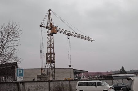 Jib crane for loading type metaloloma in rainy weatherの写真素材