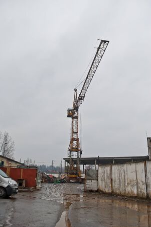 Jib crane for loading type metaloloma in rainy weatherの写真素材