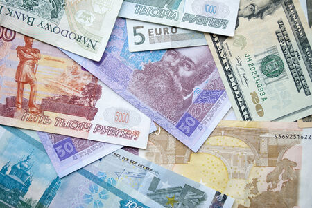 Dollar, zloty, rubel, euro, hryvnaの写真素材