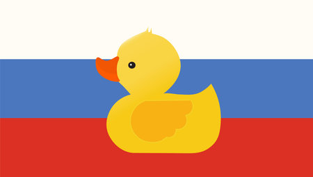 Cute Little Duck Illustration, Isolated on Russian Flag Background.のイラスト素材