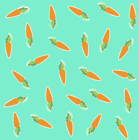 Seamless Pattern with Carrots Vegetables on Green Background.のイラスト素材