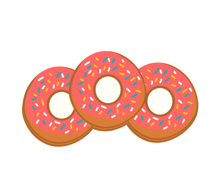 Three Delicious Strawberry Doughnut on White Background.のイラスト素材