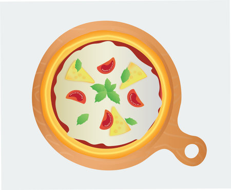 Delicious Pizza Margherita on a Cutting Board.のイラスト素材