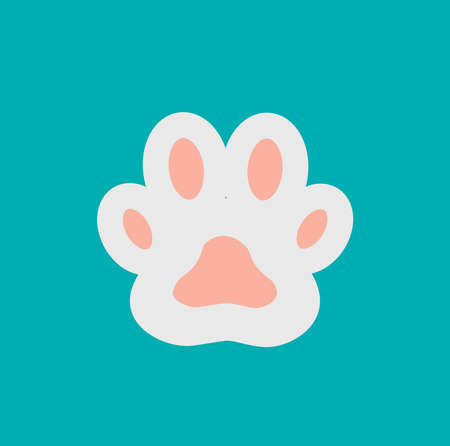 Beutiful White Cat Paw on Blue Background.