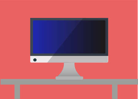 Flat Computer on Pink Background. Vector Illustration. Shadow Screen.