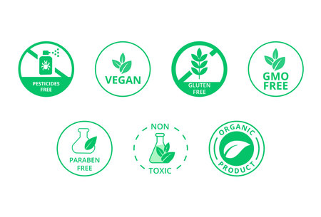 Set of natural products symbols. Concept of packaging and ecology.のイラスト素材