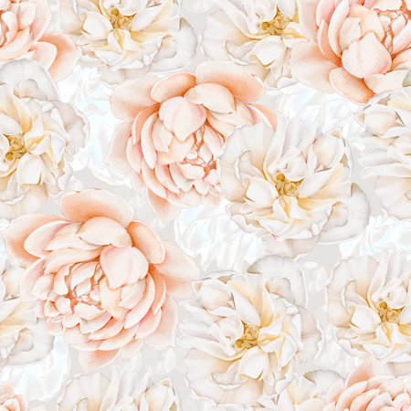 Seamless watercolor pattern with delicate white and pink flowers. Floral pattern for fabric, textile, wrapping, card, greeting, invitation, giftの写真素材