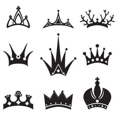 monochrome vintage antique crowns - icons and silhouettesのイラスト素材