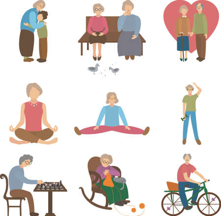 Older People In Different Situations - Isolated On White Background - Vector Illustration, Graphic Design Editable For Your Designのイラスト素材