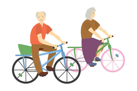 Isolated on white background photo with a pair of grandparents on bicyclesのイラスト素材