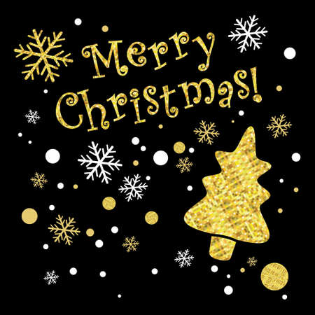 Sparkling gold Christmas design labels. Vector illustration.のイラスト素材