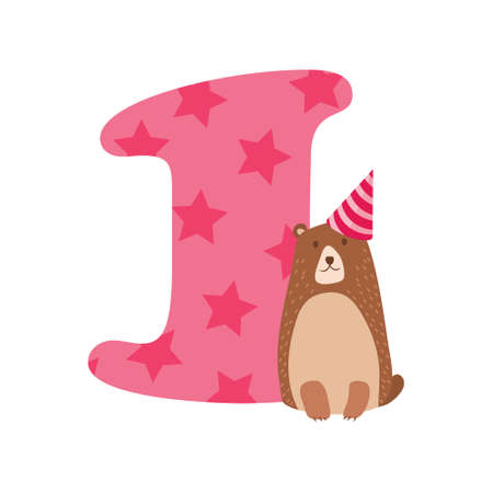 Figures for birthday isolated on white background, bear one. Vector.のイラスト素材