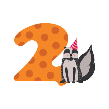 Figures for birthday isolated on white background, raccoon, two. Vector.のイラスト素材