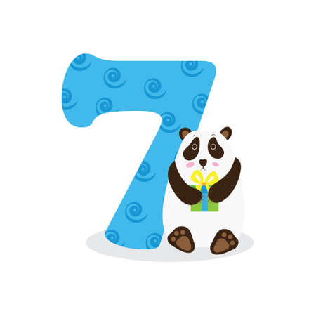 Figures for birthday isolated on white background, panda, seven. Vector.のイラスト素材