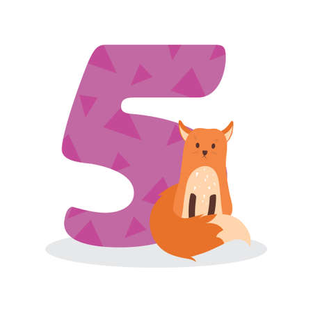 Figures for birthday isolated on white background, fox, five. Vector.のイラスト素材