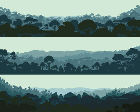 Horizontal night forest. Landscape trees. Silhouettes Vector illustrationのイラスト素材