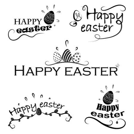 Hand written Easter phrases .Greeting card text templates with Easter eggs isolated on white background. Happy easter lettering modern calligraphy style.のイラスト素材