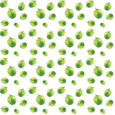 Different sizes of green apples. Seamless 3D-object on white background. Vector.のイラスト素材