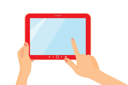 Businessman hold tablet and pointing on the screen concept vector illustrationのイラスト素材