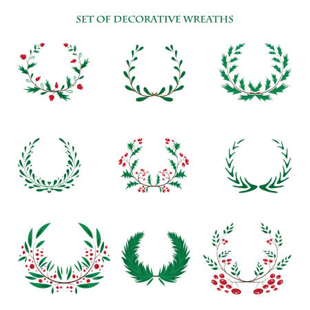 White card with Christmas wreath and bow. Vector illustration.のイラスト素材