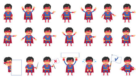 Superhero icon set with strong men isolated on white background. Vector.のイラスト素材