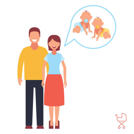 Happy family dreaming of children. Vector illustration of a flat designのイラスト素材