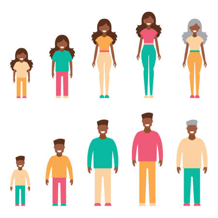 A set of dark-skinned people, a generation. Vector illustration in simple style on white isolated...