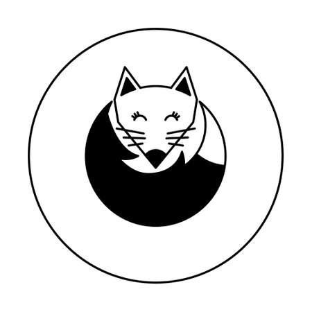 Black and white fox  for illustration. Icon on a white background.の写真素材