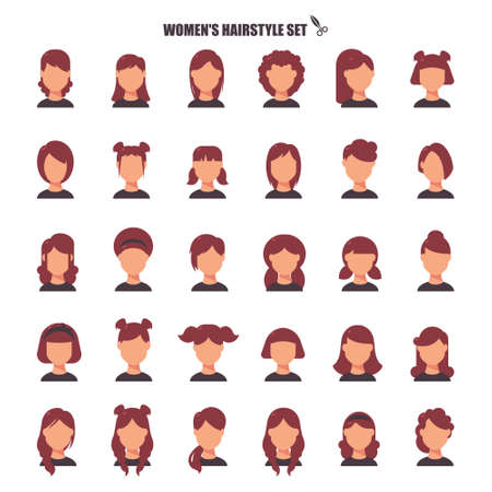 Female hairstyle cartoon,monochrom icons in set collection for design. Stylish haircut vector symbol stock web illustrationのイラスト素材