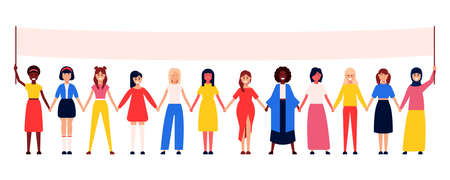 Vector flat design concept illustration of women of the world in a poster for your design.のイラスト素材