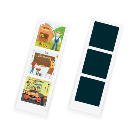 A set of various photos in the photo frame. Photo from the booth. Flat style vector illustration isolated on whiteのイラスト素材