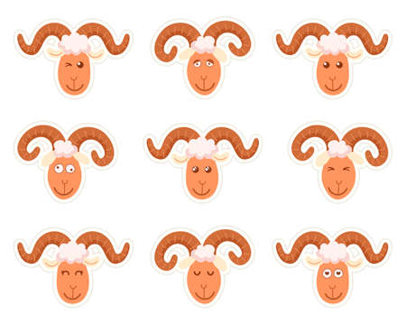 Sweet funny cartoon sheep kids character. Vector illustration on a white background. Stickersのイラスト素材