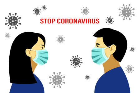 New coronavirus 2019-nKoV , a woman and a man in a medical mask. The concept of coronavirus quarantineのイラスト素材
