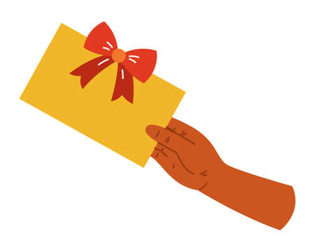 Gift box in hand on a white isolated background. The icon. Present. Vector illustrationのイラスト素材