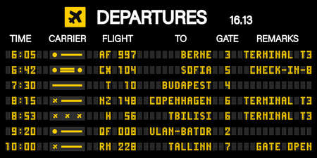 Airport scoreboard according to the mechanical schedule. Vector illustrationのイラスト素材