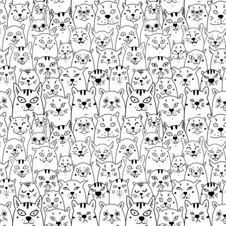 Cats. Cartoon vector seamless wallpaper. Vector illustration on white isolated background. Patternのイラスト素材