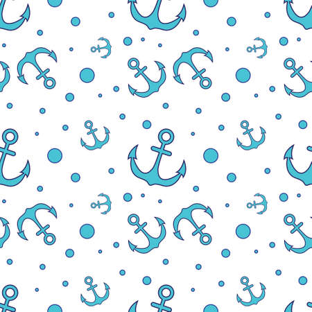 Seamless sea pattern with an anchor and water bubbles. On a white background.のイラスト素材