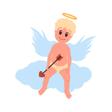 Little angel child. Saint Valentine. Fairy book character. Vector illustration.