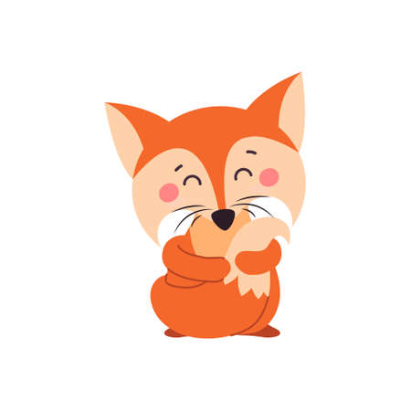 A fox. Orange fox. Fox can use a logo or badge. Vector illustration on white isolated background.のイラスト素材