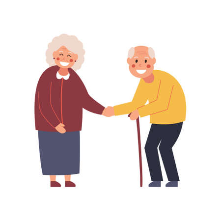 Couple at the meeting. Elderly people get to know each other. Say hello. Vector illustration.のイラスト素材