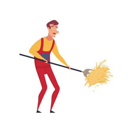 Guy Carrying Stack Of Hay Primitive Geometric Cartoon Style Flat Vector Design Isolated Illustration.のイラスト素材