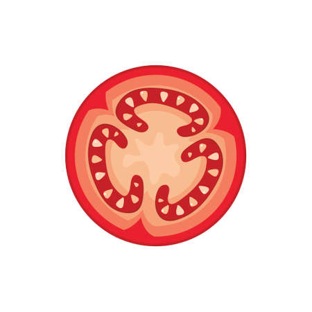 Tomato sliced. Vegetable logo. Vector illustration of natural product slice tomato.のイラスト素材
