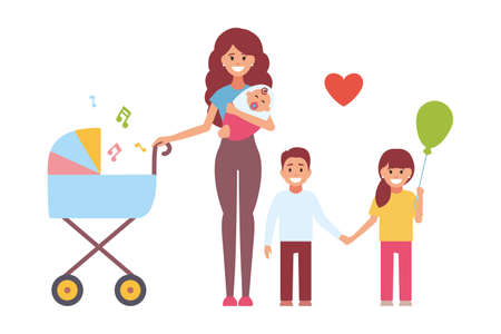 Happy family. Vector flat design illustration on white background.のイラスト素材
