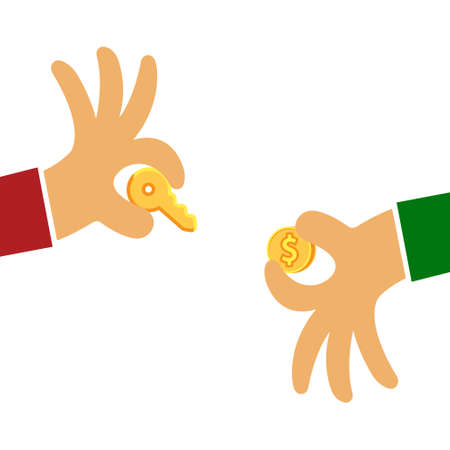 Businessman with golden key over his hand, key to success concept, VECTOR, EPS10.のイラスト素材