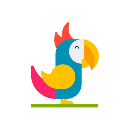 Cartoon parrot, bird wild animal, vector illustration on white background, icon.のイラスト素材